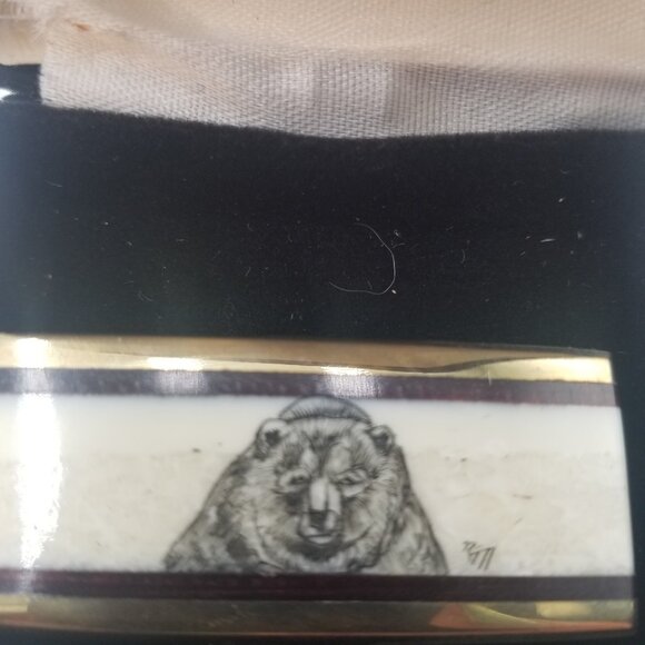 Alaskan Scrimshaw Bear Brass Money Clip - Made In USA BY ADA Studios - Picture 1 of 4